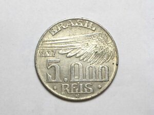 5.000 Réis - 1937 / Santos Dumont - A data mais dificil da série / Prata