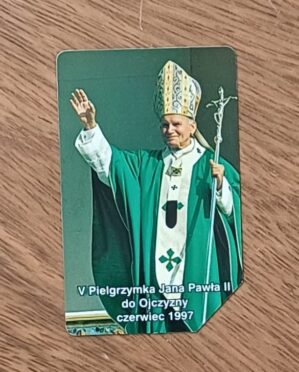 Cartão telefone Polônia Telekom. Papa João Paulo II traje verde