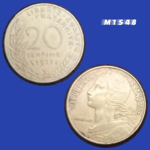 Moeda França - 20 Cêntimos - Bronze-Alumínio - 4g - 23,5mm - 1977 - M1548