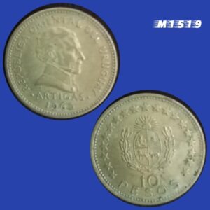 Moeda Uruguai - 10 Pesos - Bronze-Alumínio - 9g - 28mm - 1965 - M1519