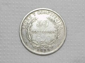 Uruguay) 25 Cents - 1928 / *Escassa / Prata / Moeda grande 33mm / m560