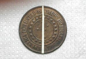 40 Réis - 1908 / Reverso Inclinado - Raro aparecer / Bronze / -> Soberba / m560