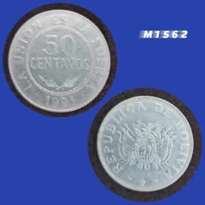 Moeda Bolívia - 50 Centavos - Aço Inox - 3,75g - 24mm - 1991 - M1562