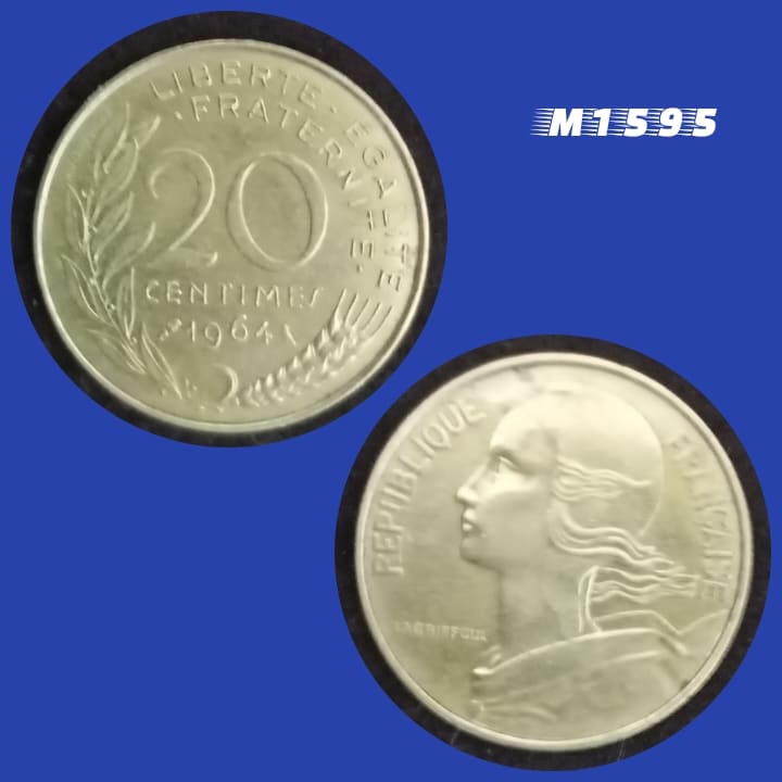 Moeda França - 20 Cêntimos - Bronze-Alumínio - 4g - 23,5mm - 1964 - M1595