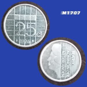 Moeda Países Baixos(Holanda) - 25 Cêntimos - Níquel - 3g - 19mm - 1996 - M1707