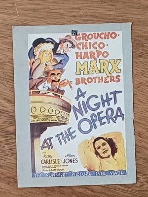 Cartão coleção Set. Ficha filme uma noite na opera Marx brothers1935.