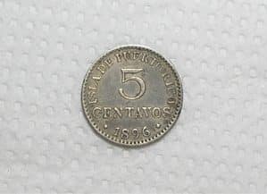 Puerto Rico ) 5 Centavos - 1896 / Prata .900 / Raríssima / Mbc/Sob / Cod 830