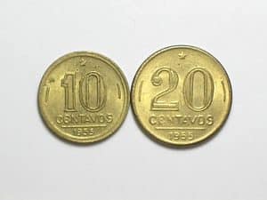 10 e 20 Centavos - 1955 Jose Bonifácio e Rui Barbosa / Flor de cunho