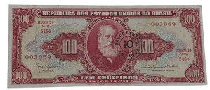 100 Cruzeiros com carimbo de 10 Centavos Série 546A Sku 0010