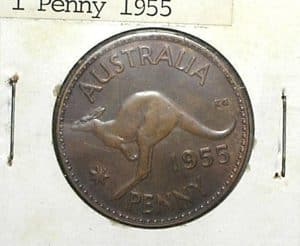 Australia) 1 Penny - 1955 / --> Flor de Cunho / Bronze / 30,5mm / Raro no estado / box66