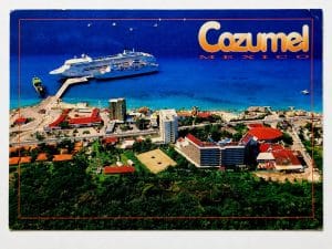 Cartão Postal Estrangeiro - México (Cozumel) Vista Panorâmica com Navios no Porto - Ano 1996