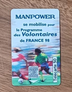 Cartão telefone França Telecom 1998. Copa do Mundo. Manpower volontaires.