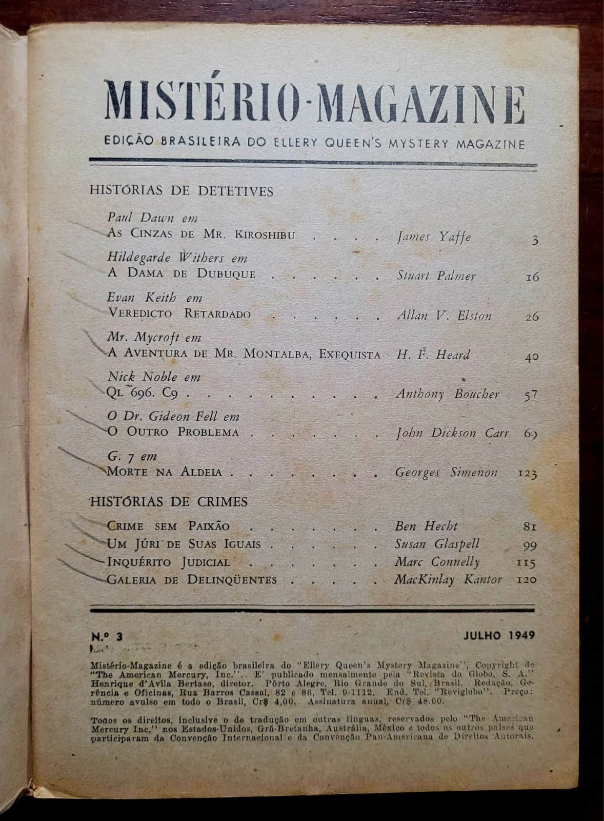 | Casa do Colecionador Mistério Magazine Nº 03 — Julho 1949 | Ellery Queen's Mystery Magazine | Edição Brasileira
