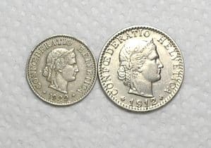 Suiça) 5 Rappen - 1929-b / Co/Ni + 20 Rappens - 1912-b / Ni - 4 grs. / box42
