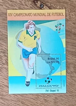 Selo Brasil 1990. Bloco Campeonato mundial de futebol Itália 90