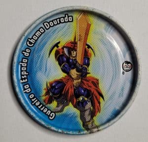 Tazo Yu-Gi-Oh! Metal Nº 37 | Guerreiro da Espada de Chama Dourada | Elma Chips | 1996