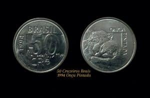 50 Cruzeiros Reais Onça 1994 data escassa Sku 1815