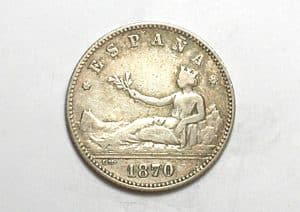 Espanha) 1 Peseta - 1870 (70)  / Escassa / Prata / Mbc / M600