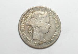 Espanha) 4 Reales - 1857 - Madrid - 6 Pointes Star / Isabel 2ª / Escassa / Mbc / M600